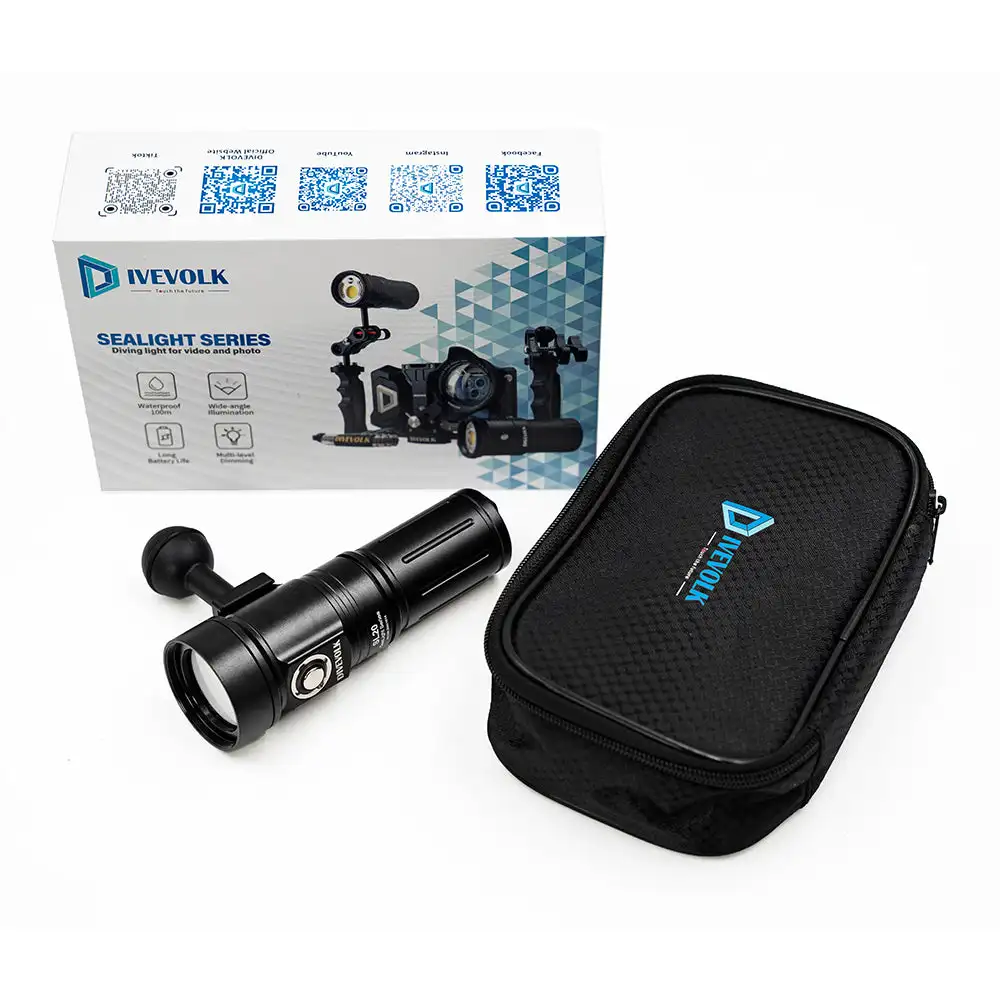 

DIVEVOLK SL20 2000 Lumen Underwater Video Light, Dual Modes (150/300 mins), Red Light for Marine Life