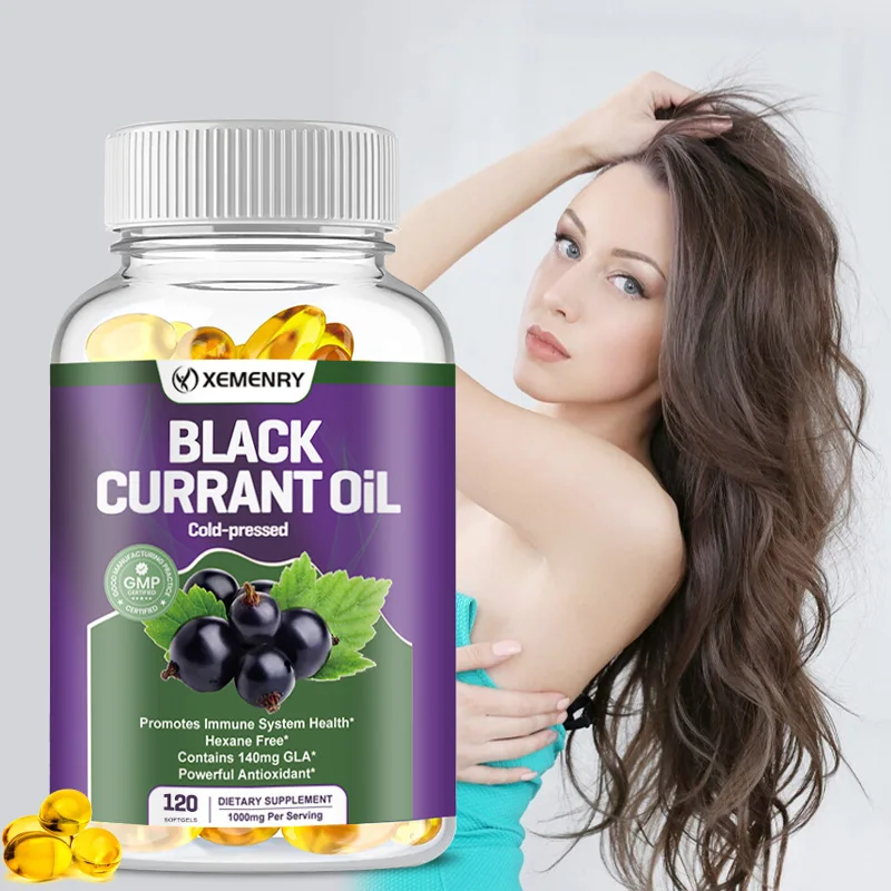 

Black Currant Oil Supplement - Supports Hair and Skin Health, Antioxidant, Boosts Immunity - 120 Capsules