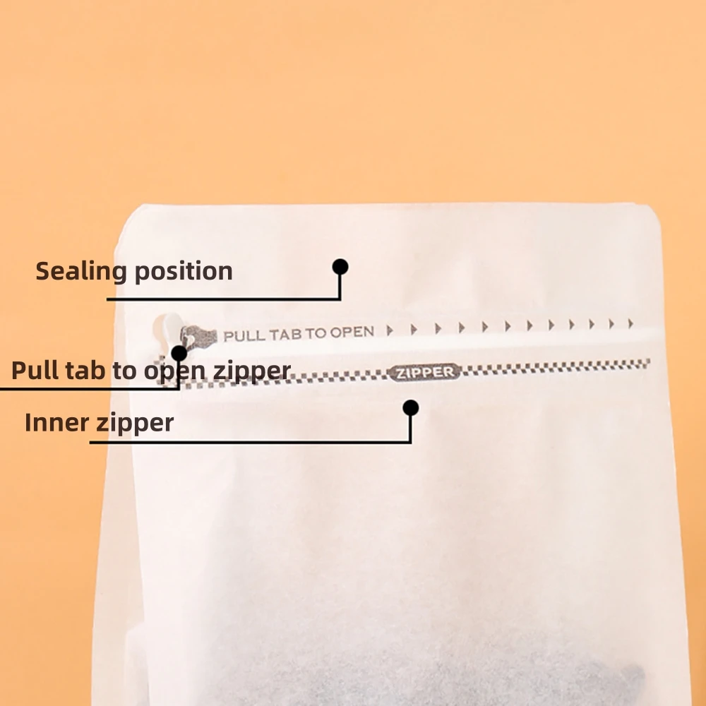 50pcs Heat Sealed Recyable White Rice Paper Valved Coffee Beans Tea Powder Food Storage Bag