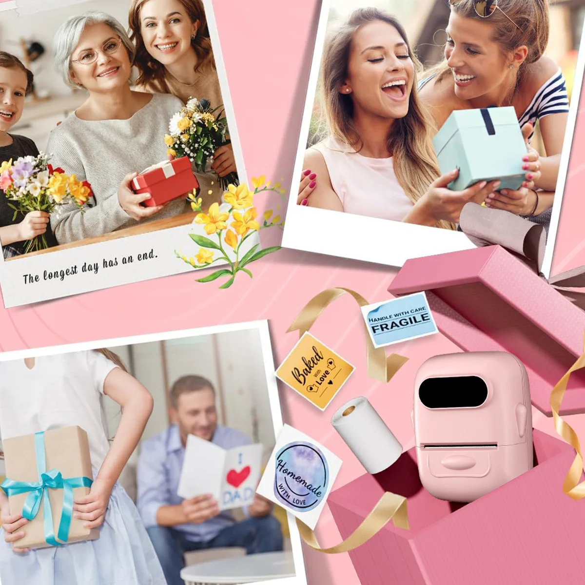 Marklife B21 B1 P50 طابعة ملصقات بلوتوث وردية طابعة حرارية لاسلكية عالية الدقة للمكتب والمطبخ والمدرسة للهدايا/إبداعية ذاتية الصنع