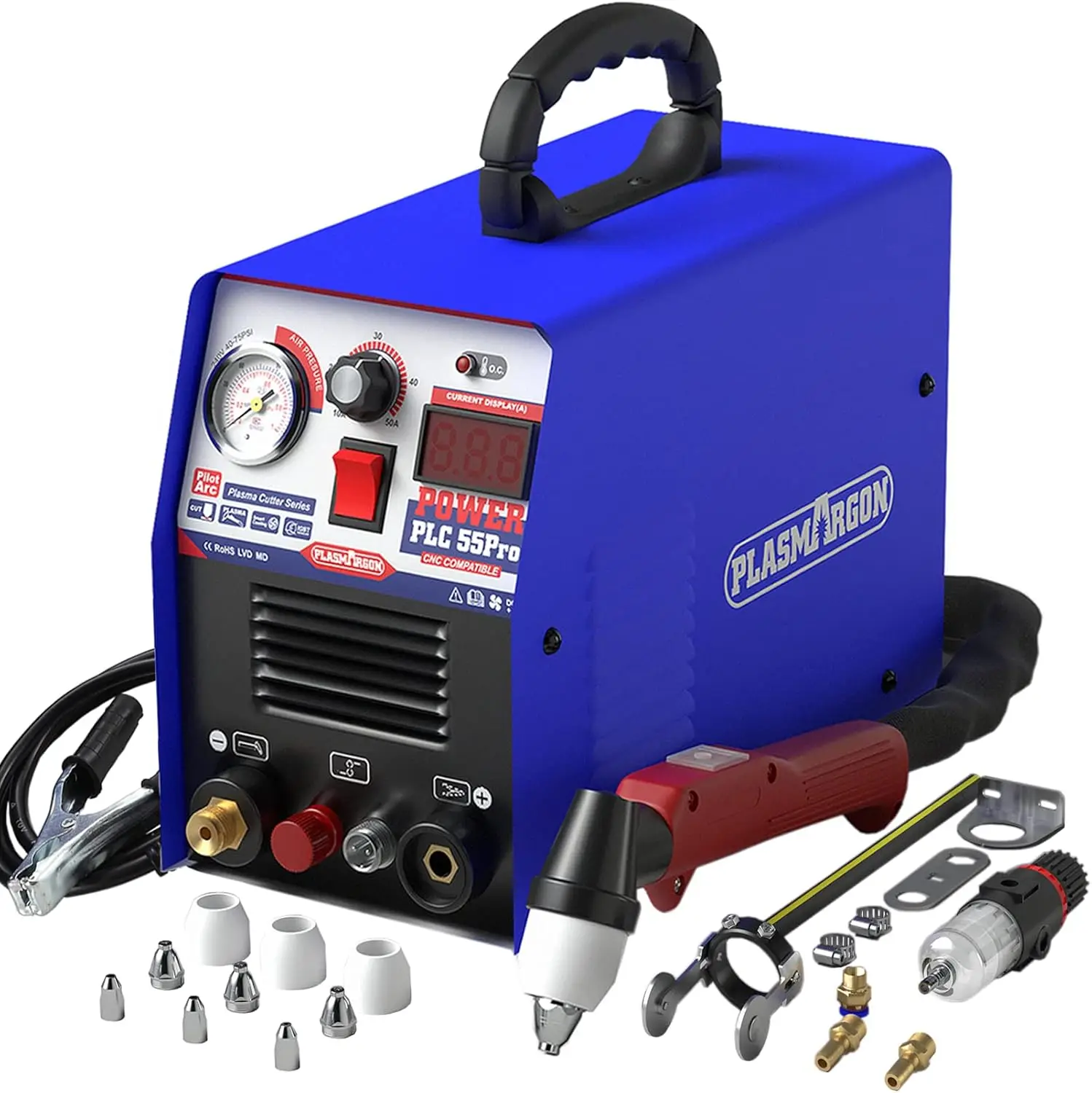 PLASMARGON 55A Plasma Cutter Machine,Non-Touch Pilot Arc IGBT Inverter,LED Display 1/2''Clean Cuts,DIY Biginner Friendly