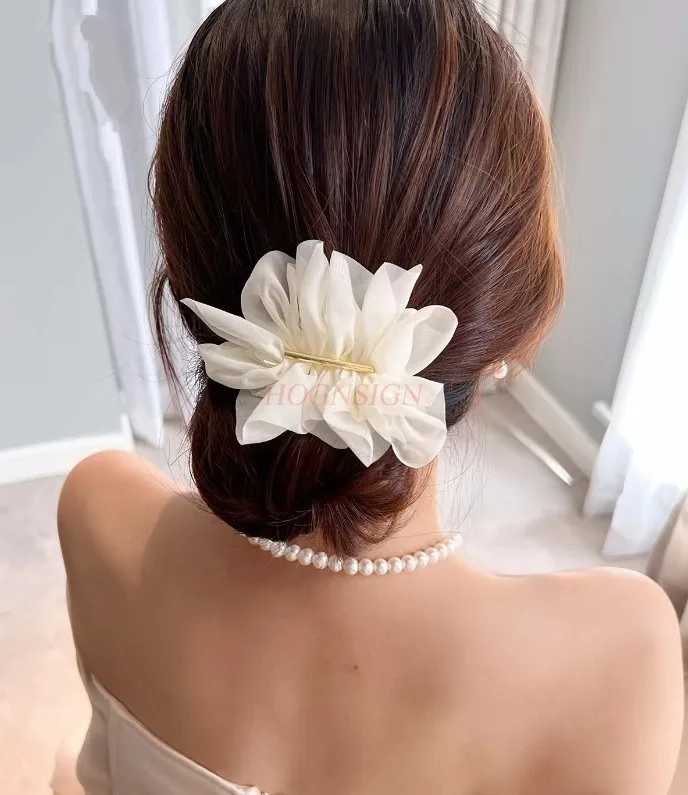 Chiffon mesh flower spring clip, fashionable and personalized spring/summer half tied hair clip, ponytail clip