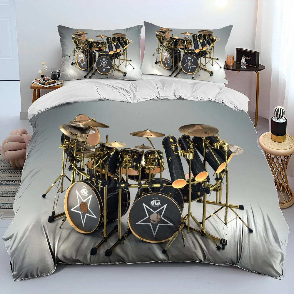 3D Drum Kit Music Instruments Comforter Bedding Set,Duvet Cover Bed Set Quilt Cover Pillowcase,King Queen Size Bedding Set Adult