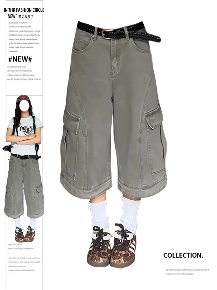 

Summer Women American Vintage Tomboy 2000s Jorts Denim Shorts Japanese Harajuku Jean Cargo Pants Kpop Y2k Grunge High Street