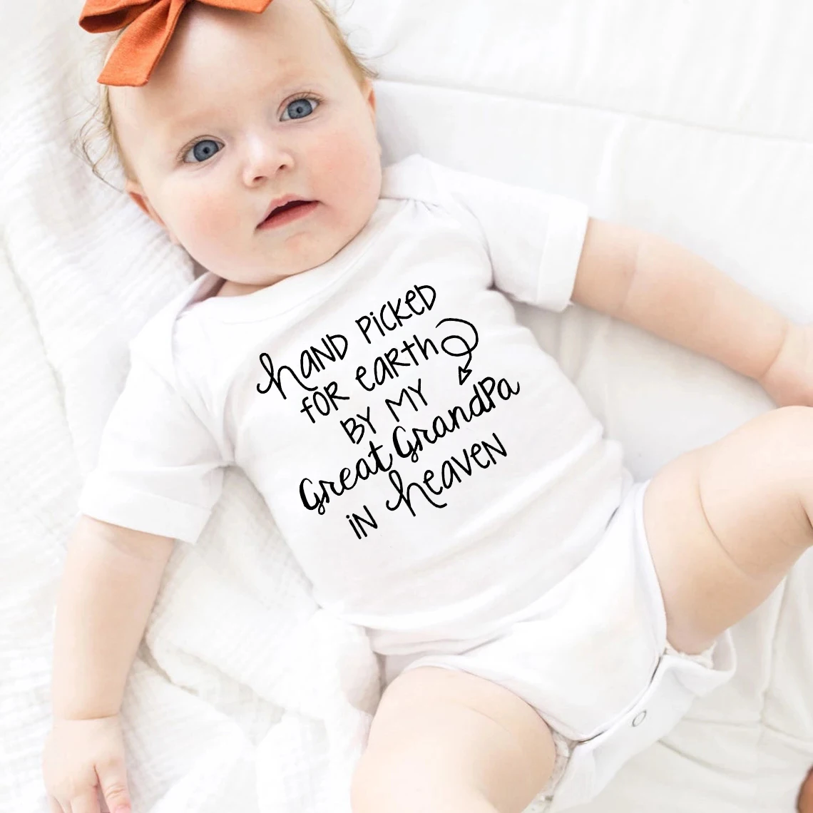 Baby Bodysuit Hand Picked for Earth By My Great Grandpa in Heaven Printed Newborn Romper Infant Baby Girl Boy Clothes