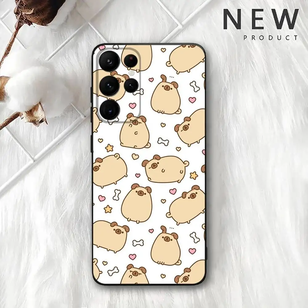 حافظة هاتف كلب الصلصال اللطيفة لهاتف سامسونج S 25,24,23,22,30,21,10,9,Ultra,Plus,Lite,FE,4,5G حافظة ناعمة سوداء