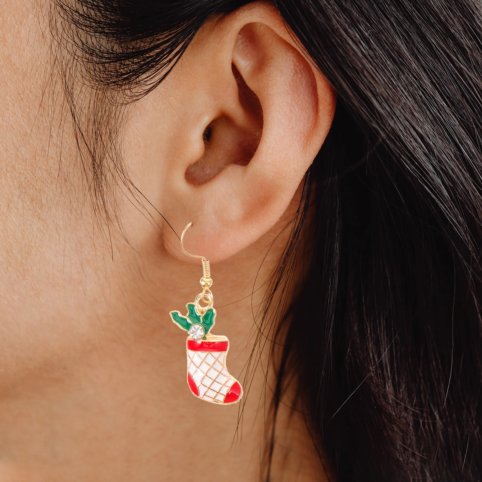 

3Pairs Women Xmas Earrings Cute Christmas Tree Hat Bell Dangle Earrings Lightweight Non Fade Jewelry for Daily Party Use