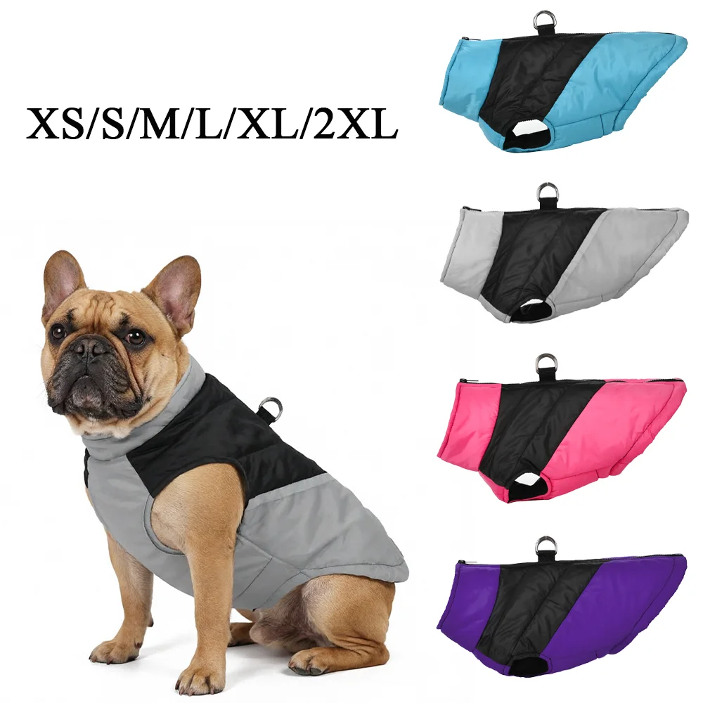 Haustierkleidung mit D-Ring, Winterwarme Hundeweste für kleine und mittelgroße Hunde, Katzenmantel, hoher Kragen, wasserdichtes Welpen- und Französisch-Bulldoggen-Kostüm