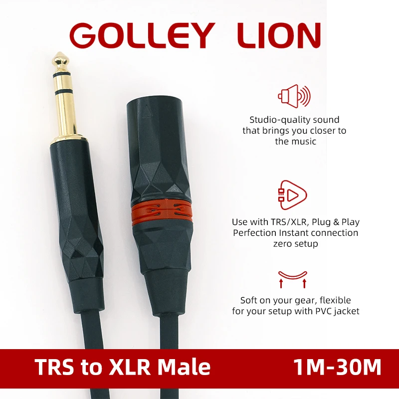 GOLLEY LION 1/4 TRS to 3Pin XLR Male Auido Cable, Quarter inch Balanced Cable