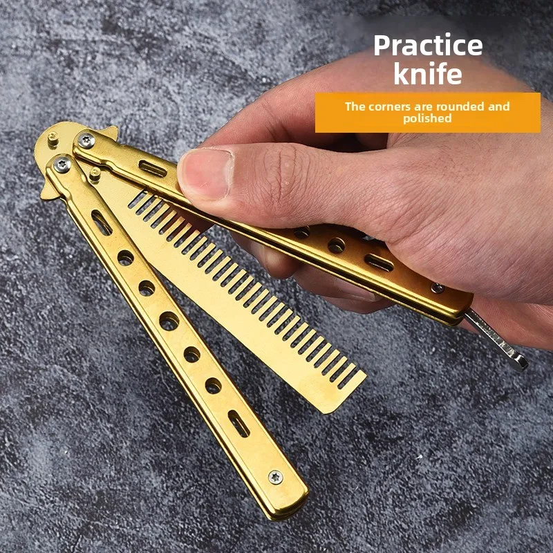 

Stainless Steel Butterfly Comb Foldable Practice Tool Barber Training No Edge Safe Beard Styling Salon Home Hairdressing