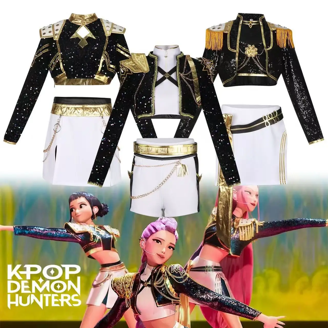 

Witch Hunter Group Black Gold Cosplay Costume Anime Witch Hunter Troupe Stage Outfit Attire Suitable for Halloween and Christmas