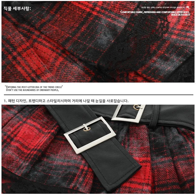 Cuwu Y2K 밀레니엄 펑크 검정과 빨강 격자 무늬 a 라인 미니 스커트 여성용 여름 스트리트 스타일 레이스 하프 길이 스커트
