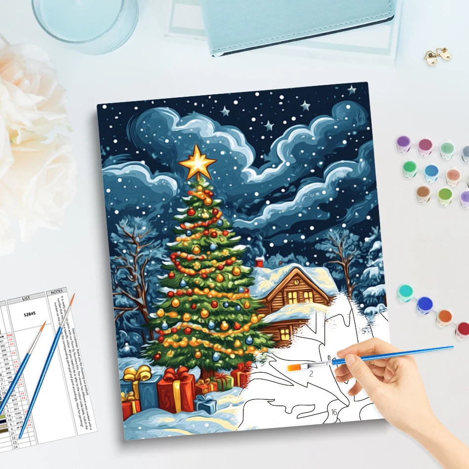 

GATYZTORY Diy Oil Painting By Numbers Christmas Tree Handmade Decoration Digital Oil Painting festival gift Drawing Canvas Kits