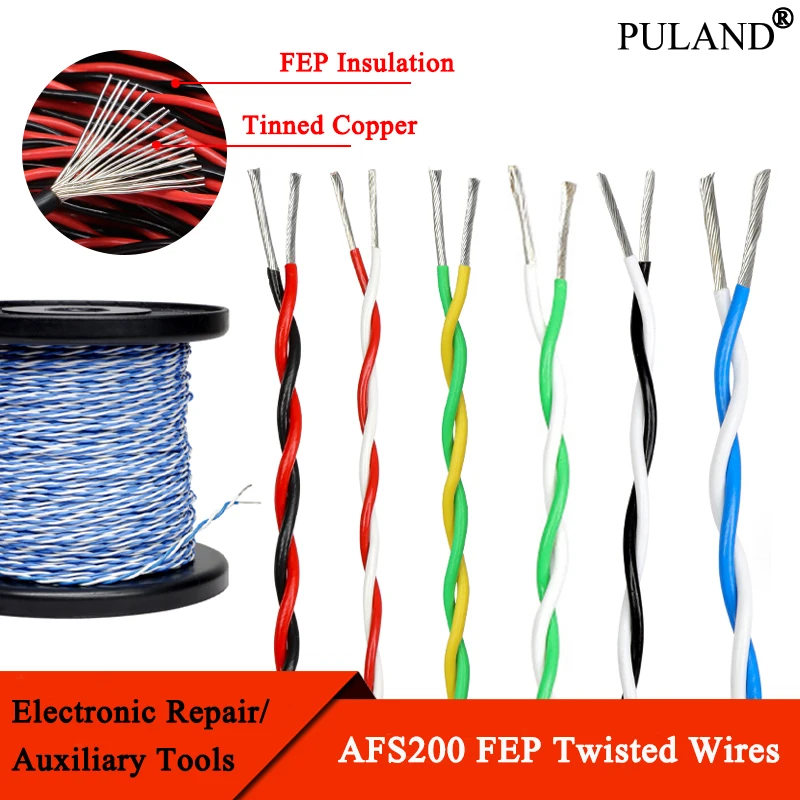 

1~10m AFS200 FEP Twisted Wire 2pin Pair 26/25/24/22/20/18/17/15/13AWG High Temperature Tinned Copper DIY Electronic Signal Cable