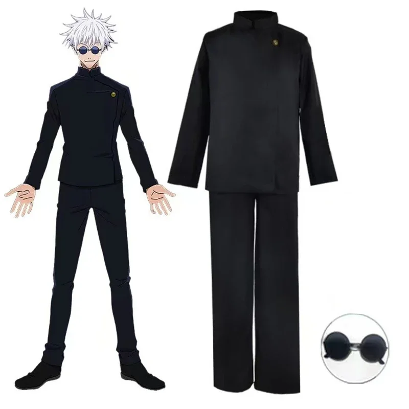 Disfraz de Cosplay de Jujutsu Kaisen Gojo Satoru para hombres adultos, uniforme de escuela secundaria, traje de peluca, disfraz de Halloween