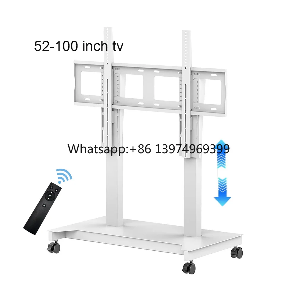 Mobile TV Trolley Rolling TVs Cart on Wheels Electric Height Adjustable Heavy-Duty Base for 52-100 Inch Screen Holds up to 1000N