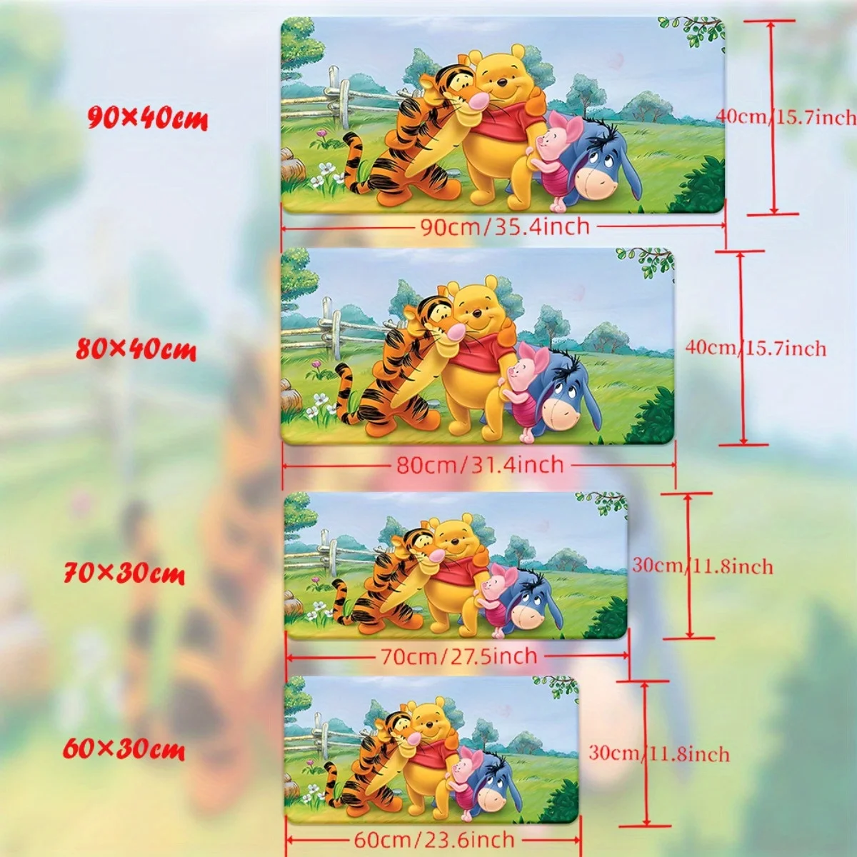 قطعة واحدة من سجادة المكتب المطاطية المطبوعة Winnie the Pooh HD - لوحة ماوس XXL متعددة الوظائف مع تصميم Tigger وPiglet وEeyore - مثالية لـ