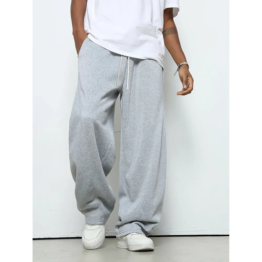 

Men's Casual Straight Leg Sports Pants Elastic Waist Drawstring Long Trousers Comfortable Loose Fit Leisure Trousers