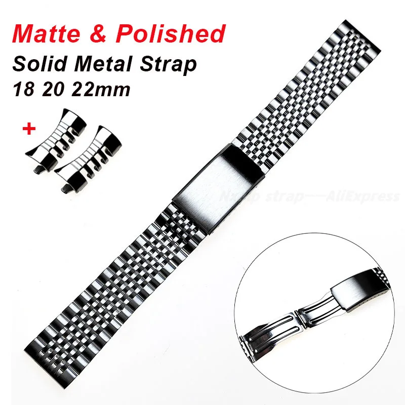 Solid Stainless Steel Strap 18mm 20mm 22mm Curved End Men\'s Metal Watchband for Seiko for Rolex for Citizen Watch Bracelet