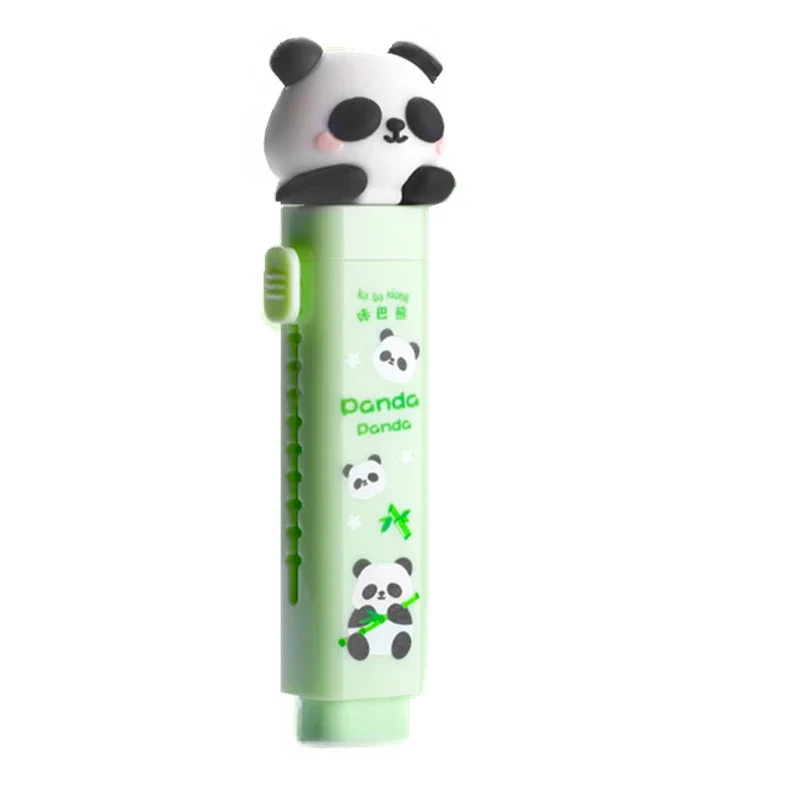 Cute Panda Eraser Pencil, Push-Pull Pen Shape, papelaria de borracha para crianças, material escolar estudantil, novo