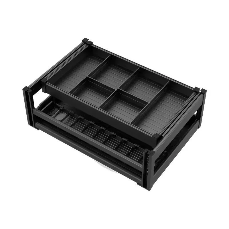 -oo Deepened Pull-out Kitchen Cabinet Drawer-style Aluminum Alloy Bowl Basket Middle Drawer Dishware Cabinet Inner Seasonings