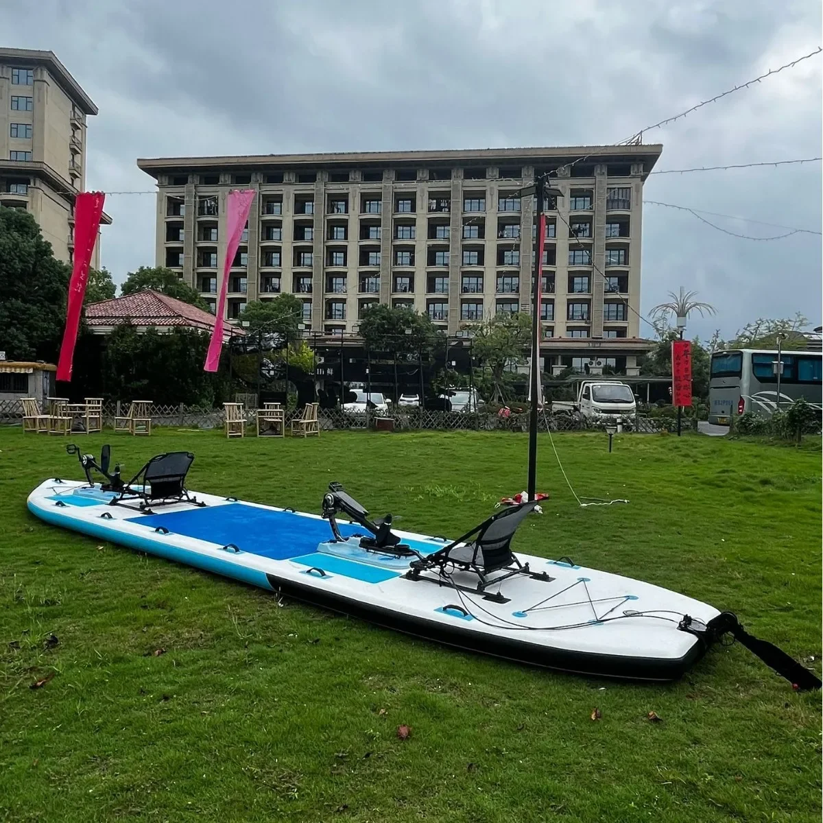 Multi-person inflatable boat with pedals, brushed mesh