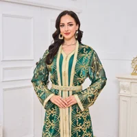 Ensemble de robes ouvertes pour femmes musulmanes, Kaftan marocain, Jalabiya, Ramadan, Abayas de Dubaï, Robe islamique, Robe cardigan arabe éducative, 2 pièces 3