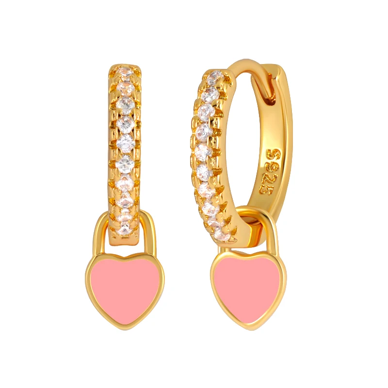 

925 Sterling Silver Needle Cute Colorful Heart Pendant Earrings for Women Star Round Enamel Gold Earrings Fashion Jewelry Gifts