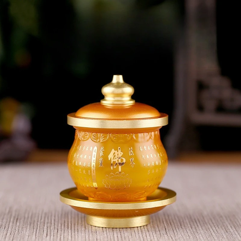

Cz glazed buddhist water purification cup - home use offering cup for guanyin, lotus, and holy water - buddhist altar offering