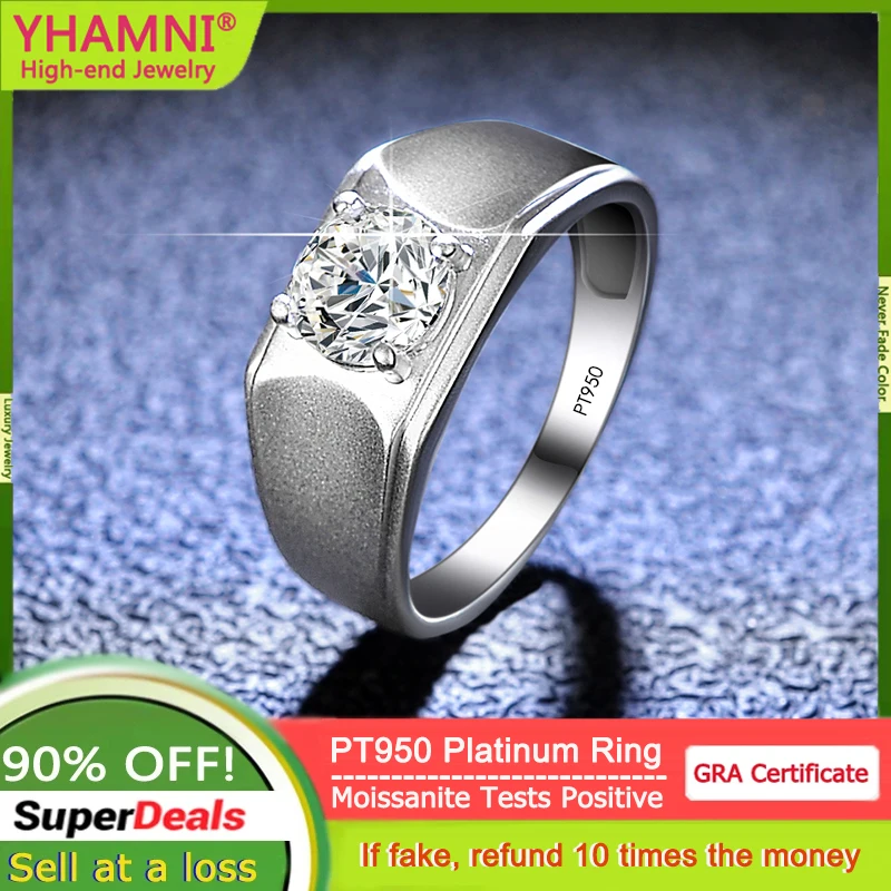 100% PT950 Platinum Ring Inlaid 1 Carat Moissanite Ring Luxury Gift Suitable For Gift Giving Birthday Party For Men And Women