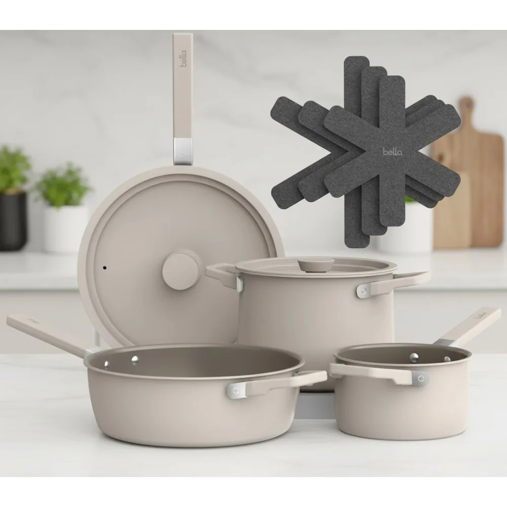 

9-Piece Ceramic Nonstick Cookware Set, Space-Saving Stackable Design, Universal Stovetop & Oven Safe