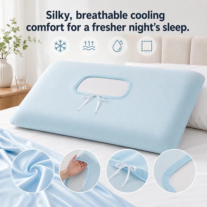 Ice Silk Pillow Case Cooling Breathable Bedding Pillow Cover Soft Smooth Envelope Closure Home Textile Summer 2PCS