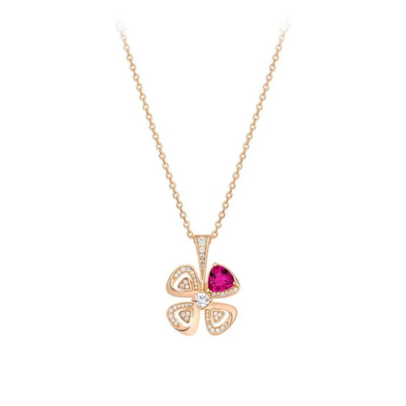 CAMEO Pendant Chain 925 Silver Synthetic Zircon Champagne Gold Rose Red Diamond Four-petaled Flower Versatile Daily Necklace