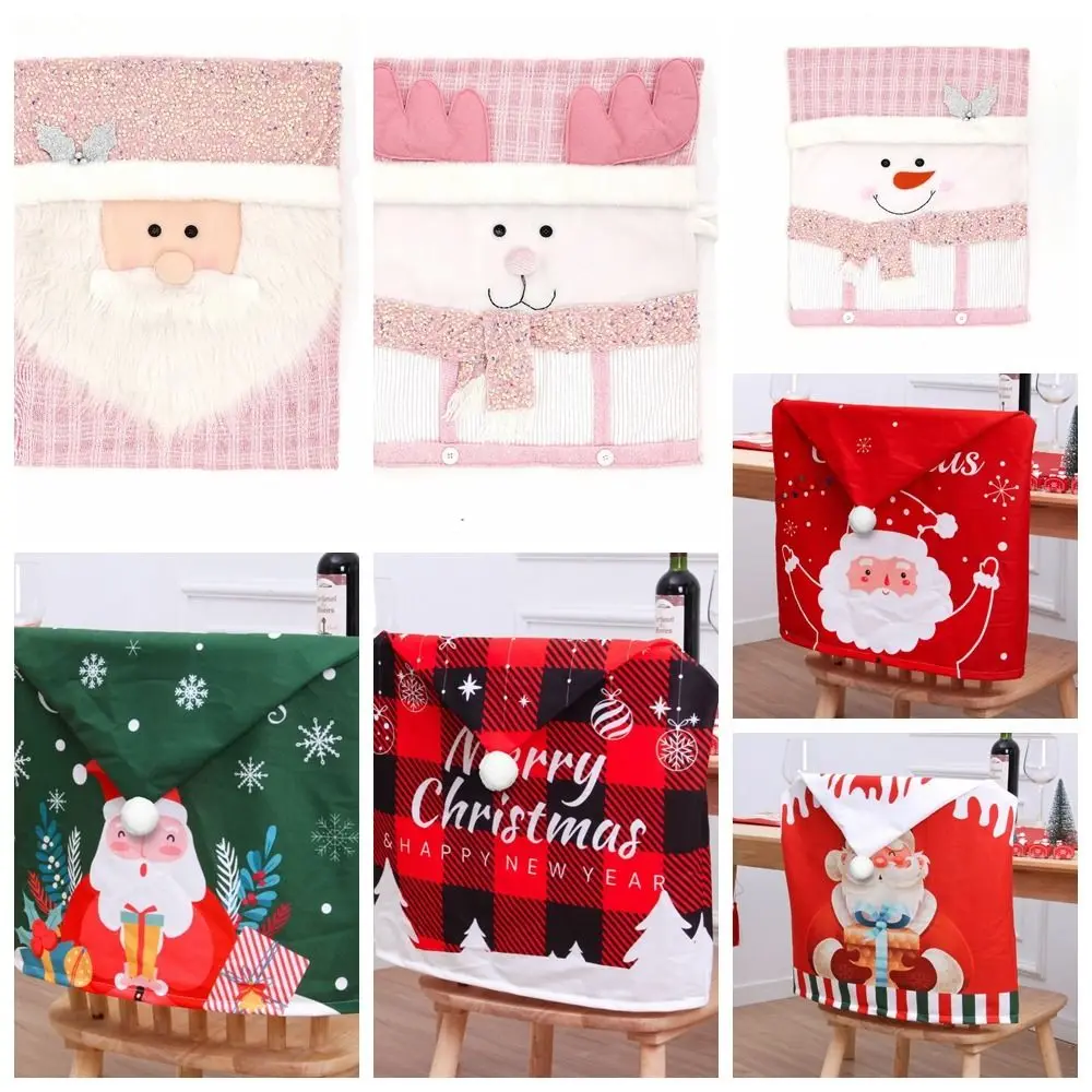 Snowman Christmas Chair Cover Soft Stretch Xmas Dinner Chair Seat Cover Pink Elk Festival Table Decor New Year Supplies