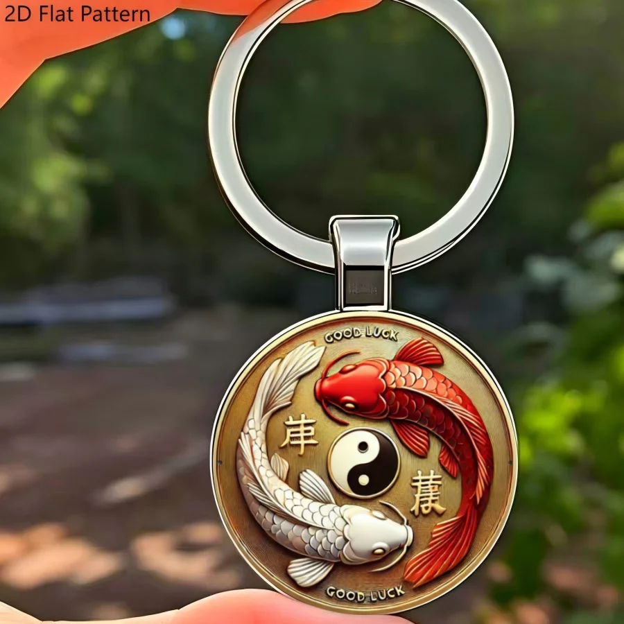 2D Flacher Glücksbringer Koi-Fisch Yin-Yang Schlüsselanhänger, Glas-Modeaccessoire, Geschenk für Ostern, Geburtstag, Abschluss, Muttertag, Vatertag – Detail 4