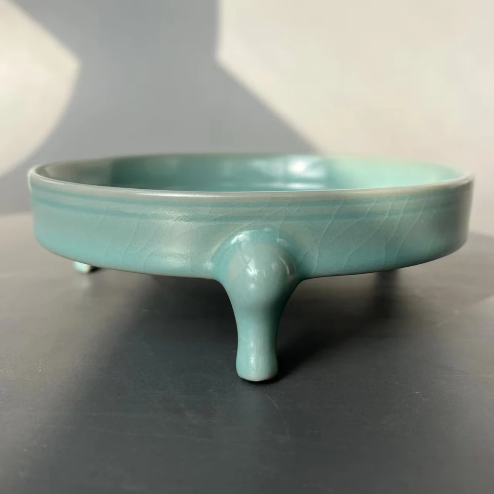 Ru Porcelain Genuine Antique Glaze Handmade Three Feet Teapot Holder Writing-brush Washer Nail Support Firing Fruit Plate