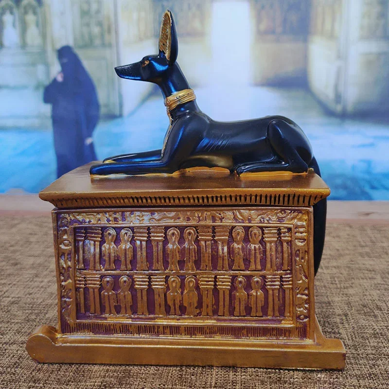 Pet urn Ancient Egyptian Pharaoh Anubis imported resin jars for cremation of dead cats and dogs.