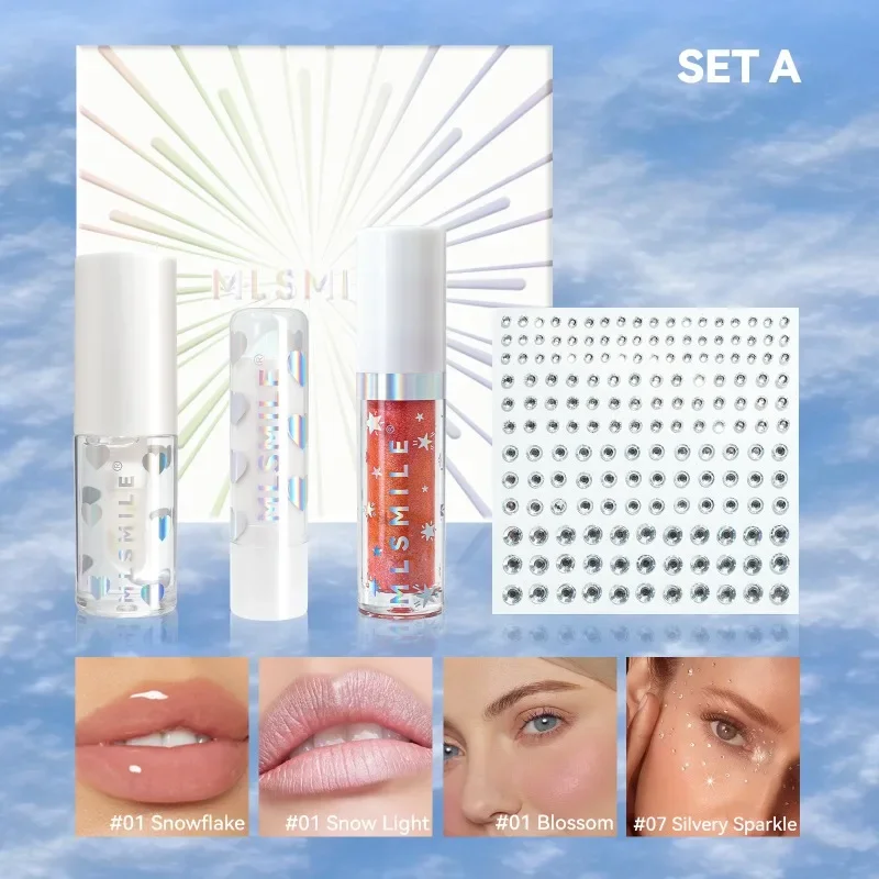 Pearlescent ลิปสติกชุด MLSMILE Face Blusher กันน้ํา Lip GLOSS ผู้หญิงแต่งหน้า Moisturizing Lip Tint ลิปสติกเครื่องสําอางค์