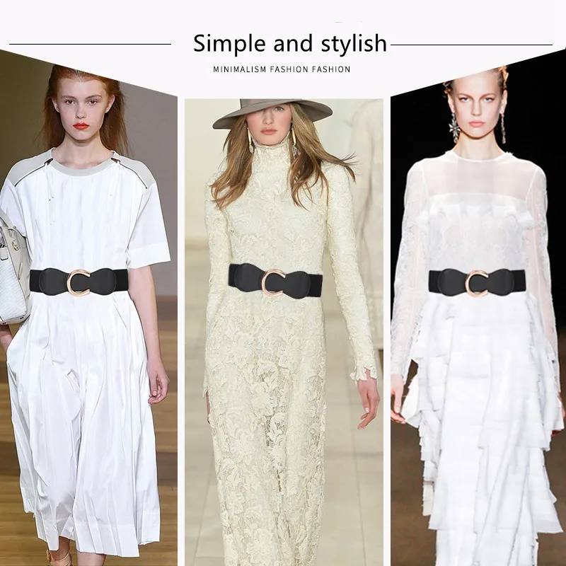 أحزمة Cummerbunds الفاخرة ذات الإبزيم الكبير للنساء، أحزمة خصر مرنة واسعة باللون الأسود والأبيض لتزيين الحفلات