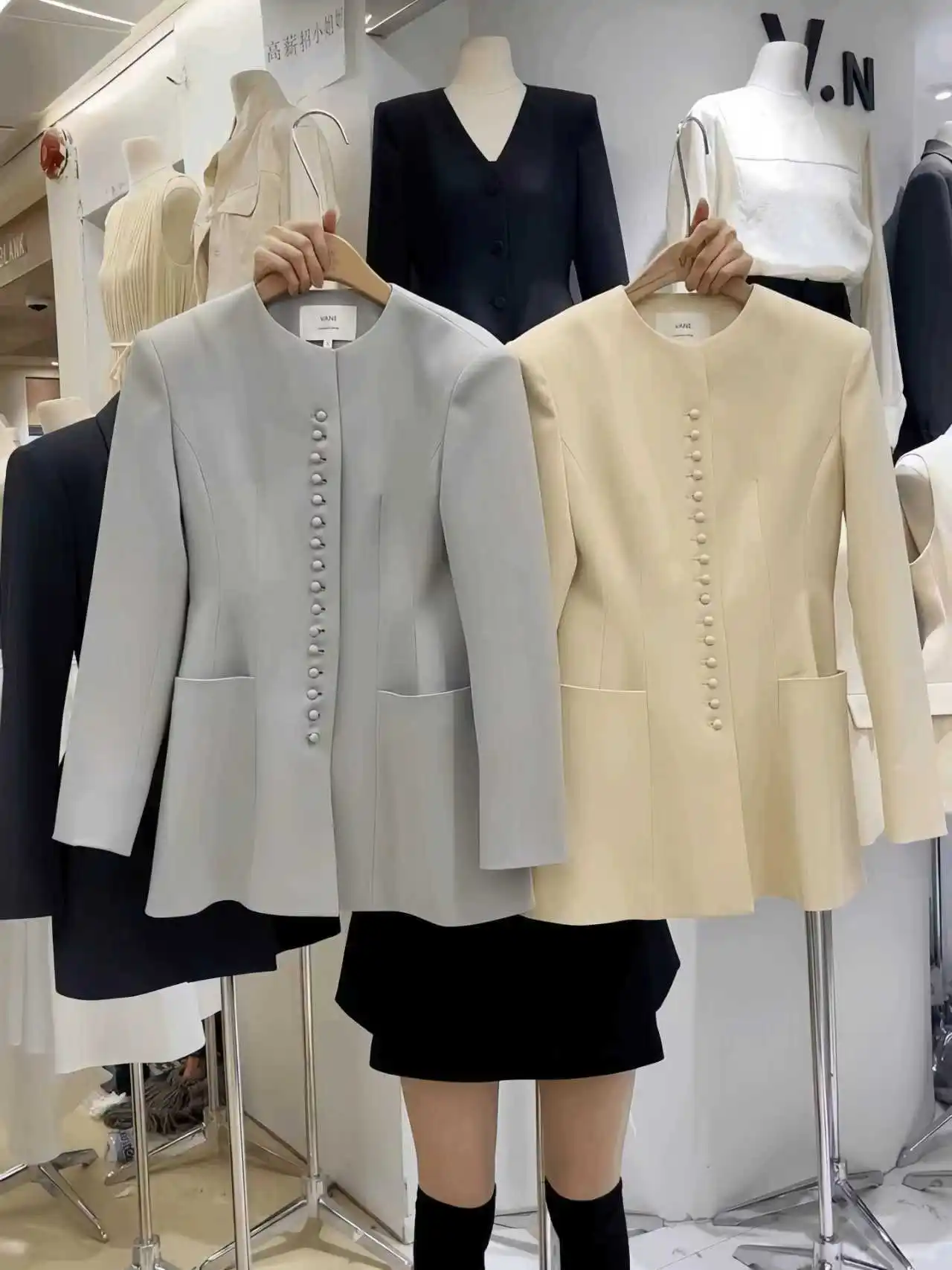 BJTZ Einreiher Designer Oansatz Blazer Jacke Für Frau 2025, Neue Einfarbig Tie-taille 2 Taschen Büro Dame weibliche Outwear