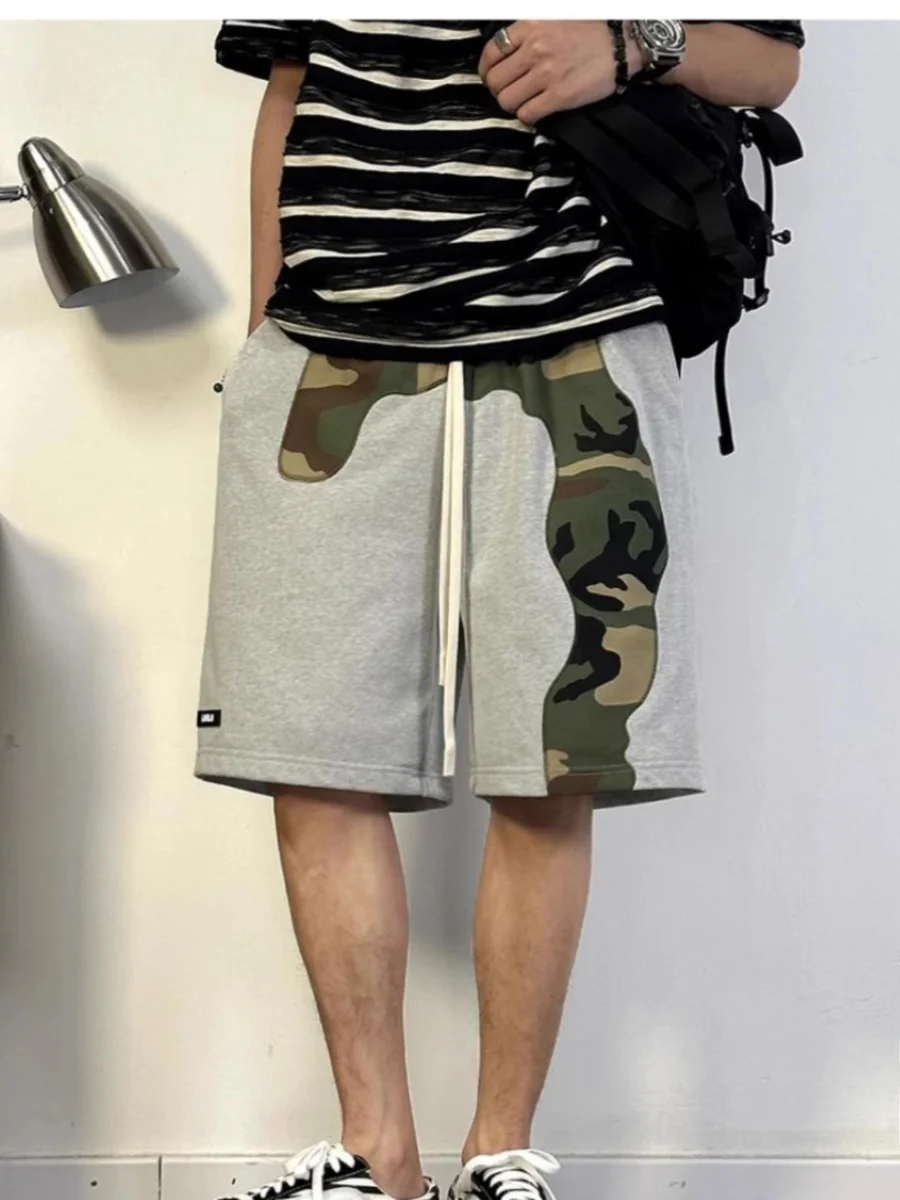 

American Retro Large Size 2300 Pou Camouflage Patchwork Men's orts Summer Loose Casual Sports Five-Quarter Pants Trendy ...