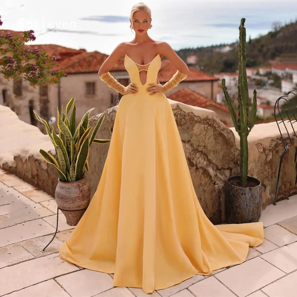 

Smileven Luxury A Line Evening Dress Sexy Sweetheart Formal Prom Dresses Sleeveless Simple Yellow Party Gowns Customized 2026