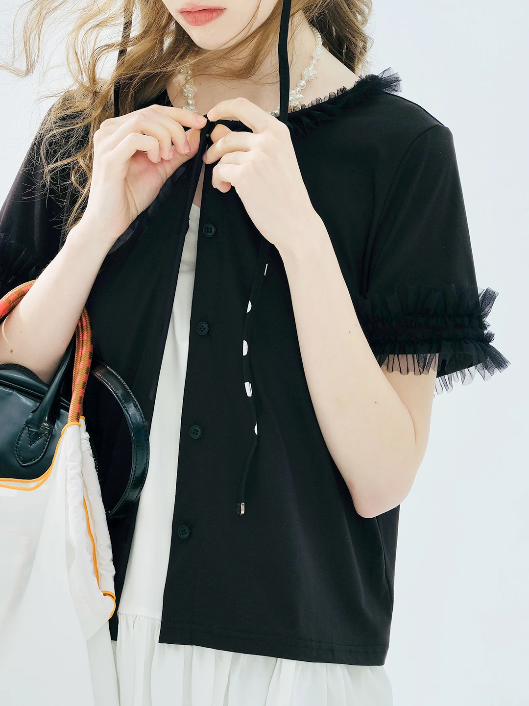 Shirt imakokoni 2025 summer Sorona super smooth short sleeved versatile lace cardigan 255116