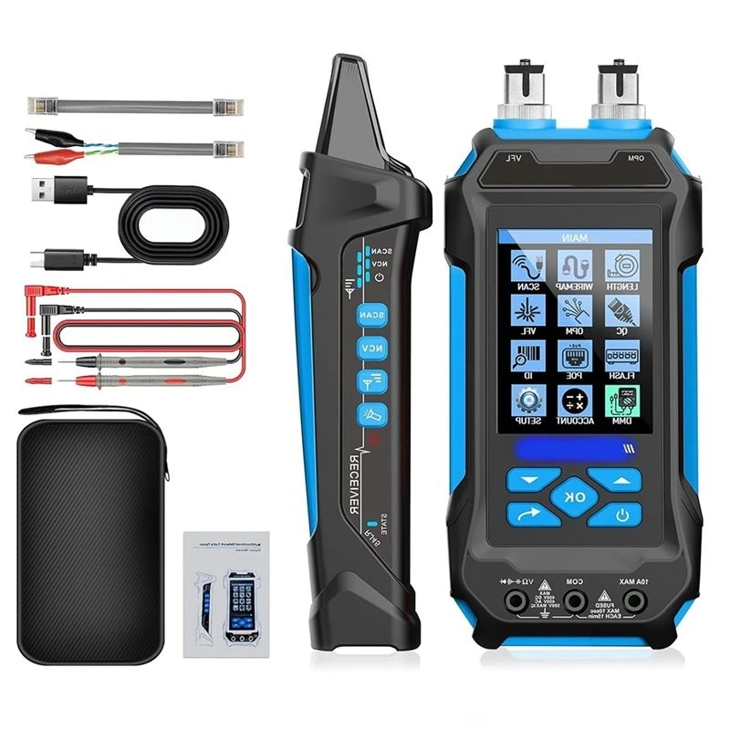 Cost Effective VFL 600M 11 In 1 Network Cable Tester Featuring 60000 Digit Multimeter 7 Wavelengths OPM 10Km/10Mw