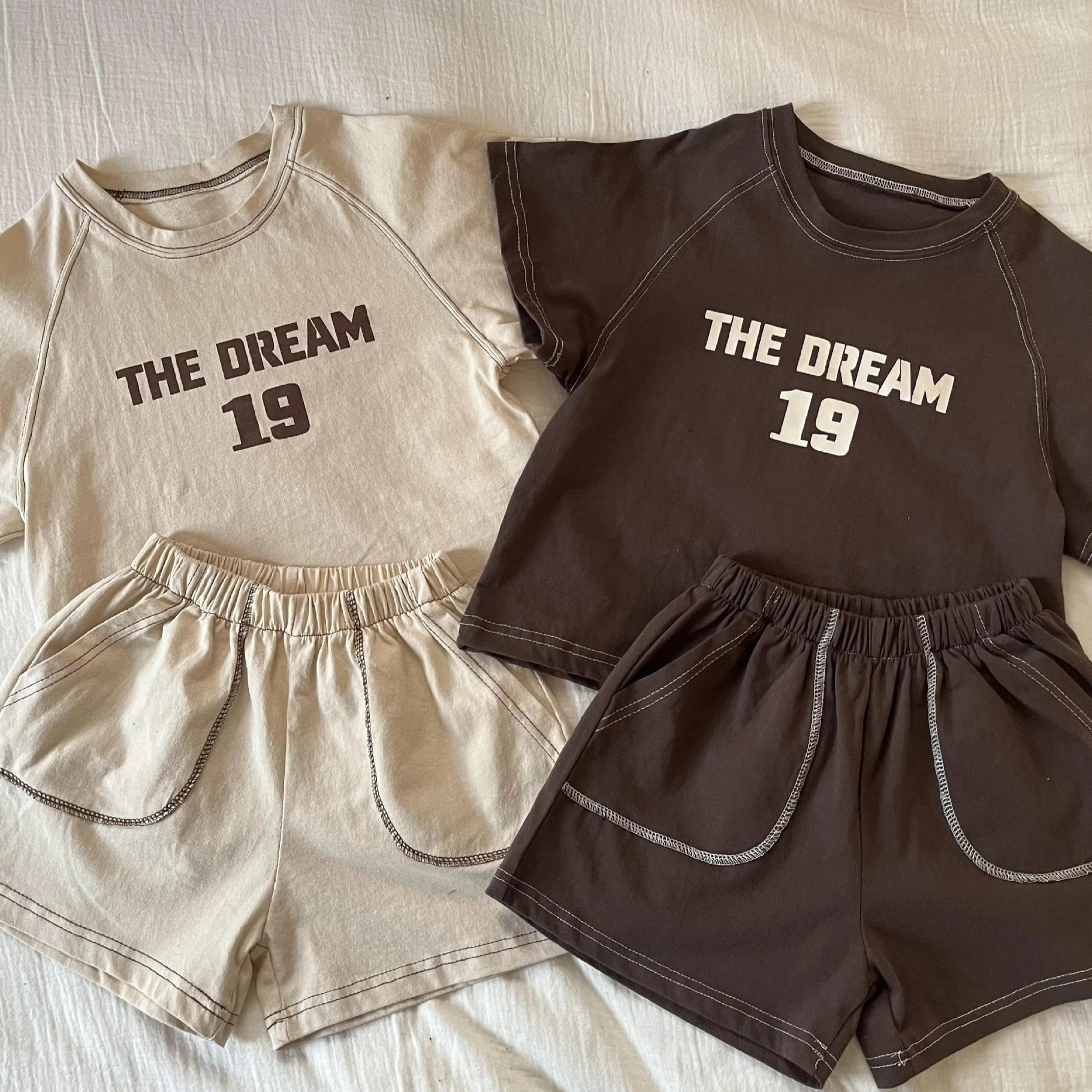 

Set 2026 Spring and Summer New Children's Clothing Korean Style Boys and Girls Loose Letter Casual T-shirt Shorts Two Sets