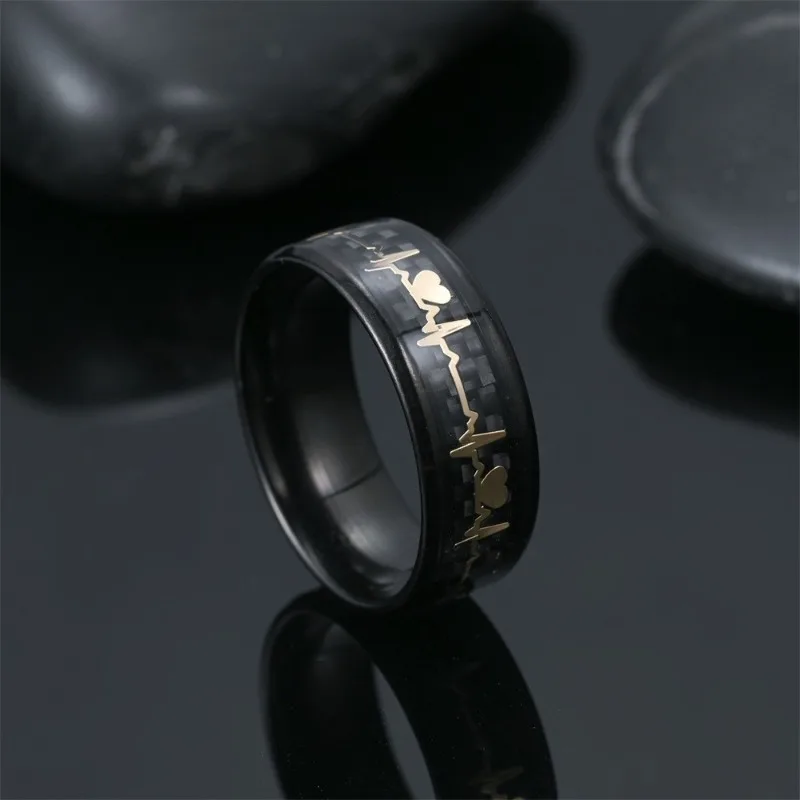 Stainless Steel Electrocardiogram Ring for Men Women Couple Jewelry Anniversary Valentine's Day Promise Wedding Cool Simple Gift