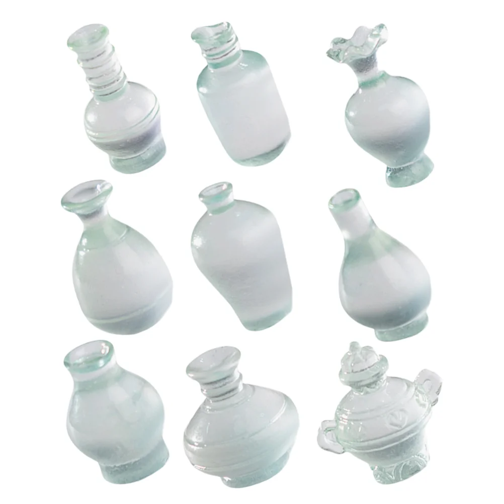 9 Pcs House Micro Landscape Bottle Bathroom Decorations Resin Dolls Flower