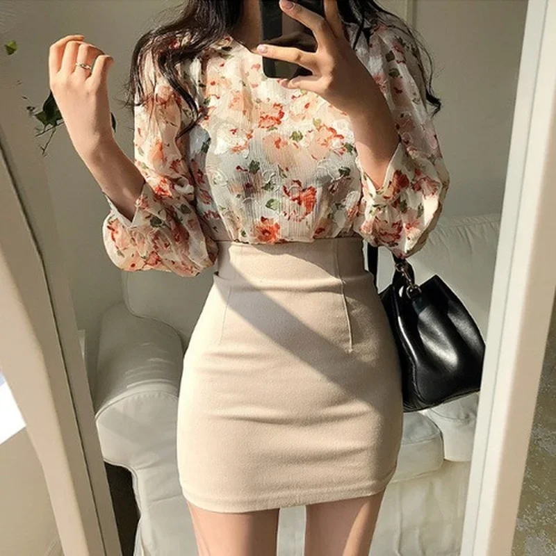 Spring Women Three-color Pencil Skirt Fashion Solid Color High Waist Bodycon Retro Split Temperament Thick Stretch Mini Skirts