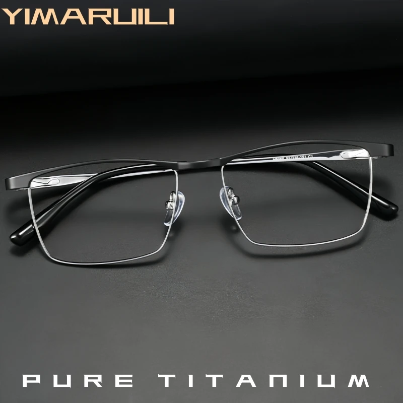 

YIMARUILI 2026 New Luxury Business Men's Pure Titanium Glasses Fashion Ultra Light Retro Square High Quality Eyeglasses Frame