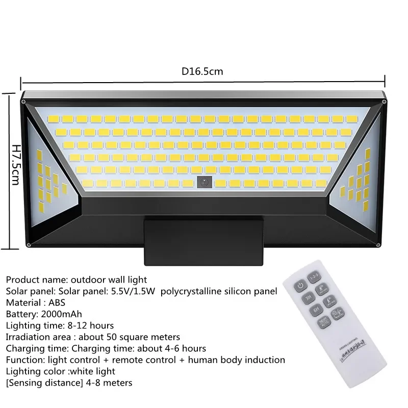 COLIN Outdoor Solar Wall Flood Light Menselijk lichaam inductie met afstandsbediening Waterdichte IP65 LED voor binnenplaats veranda lamp